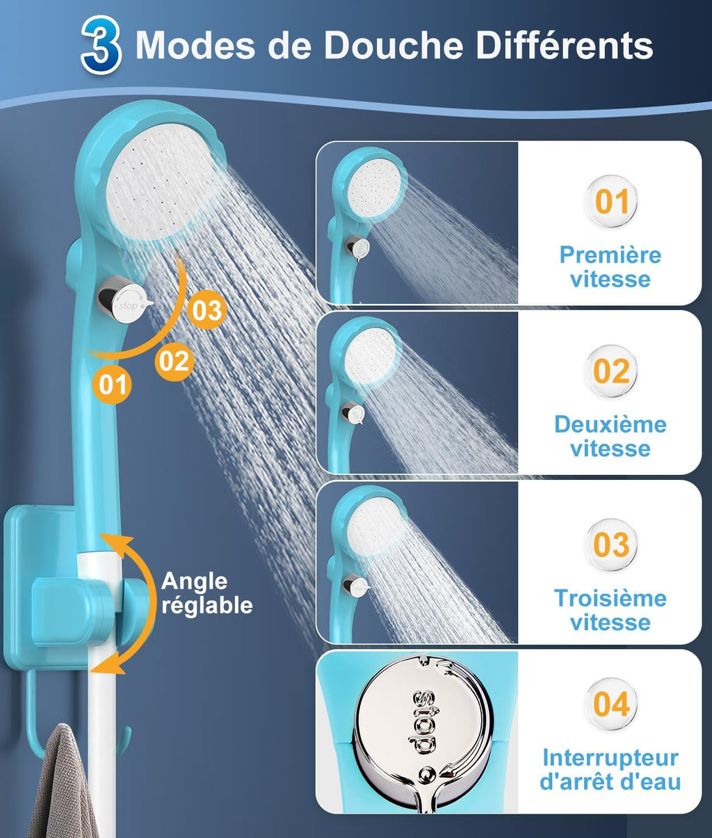 WADEO Campingdoucheset, oplaadbare elektrische douchepomp, douchekop met intelligente temperatuurweergave en instelbare waterdruk