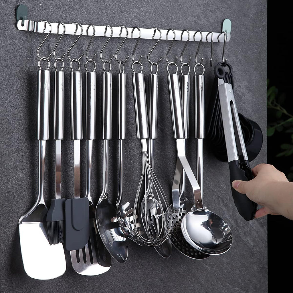 Set 38 Pièces Ustensiles de Cuisine Berglander – Inox, Support & Crochets Inclus, Lave-Vaisselle