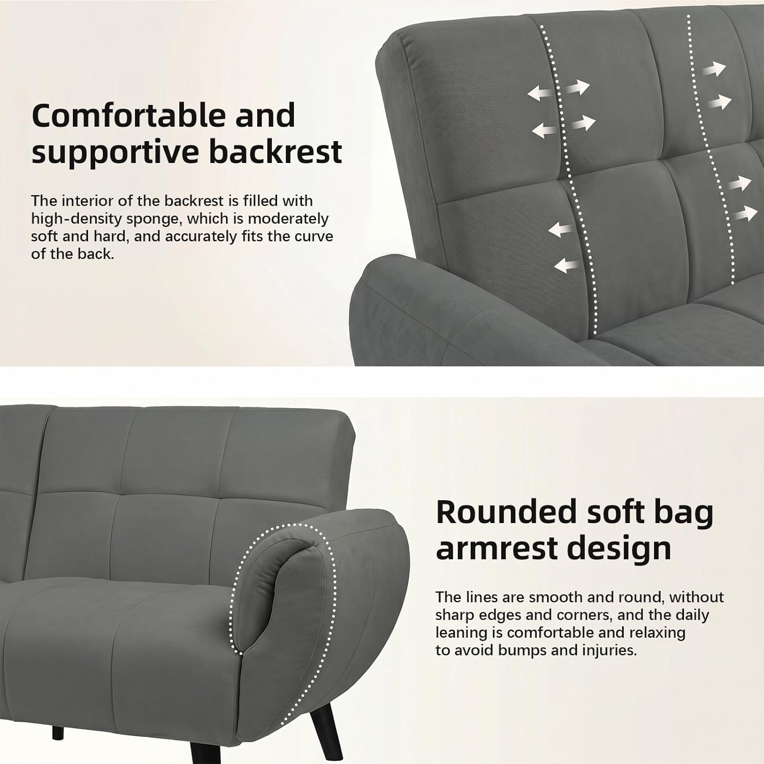 Canapé-lit convertible JIEXI – 3 places – Tissu gris – Dossier 3 positions – 170 cm