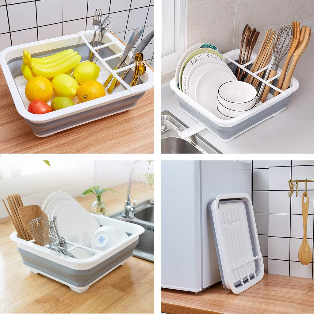 THANSTAR Opvouwbaar afdruiprek, draagbare organizer voor keuken, caravan, camping, aanhanger, ruimtebesparend, keukenopbergbak