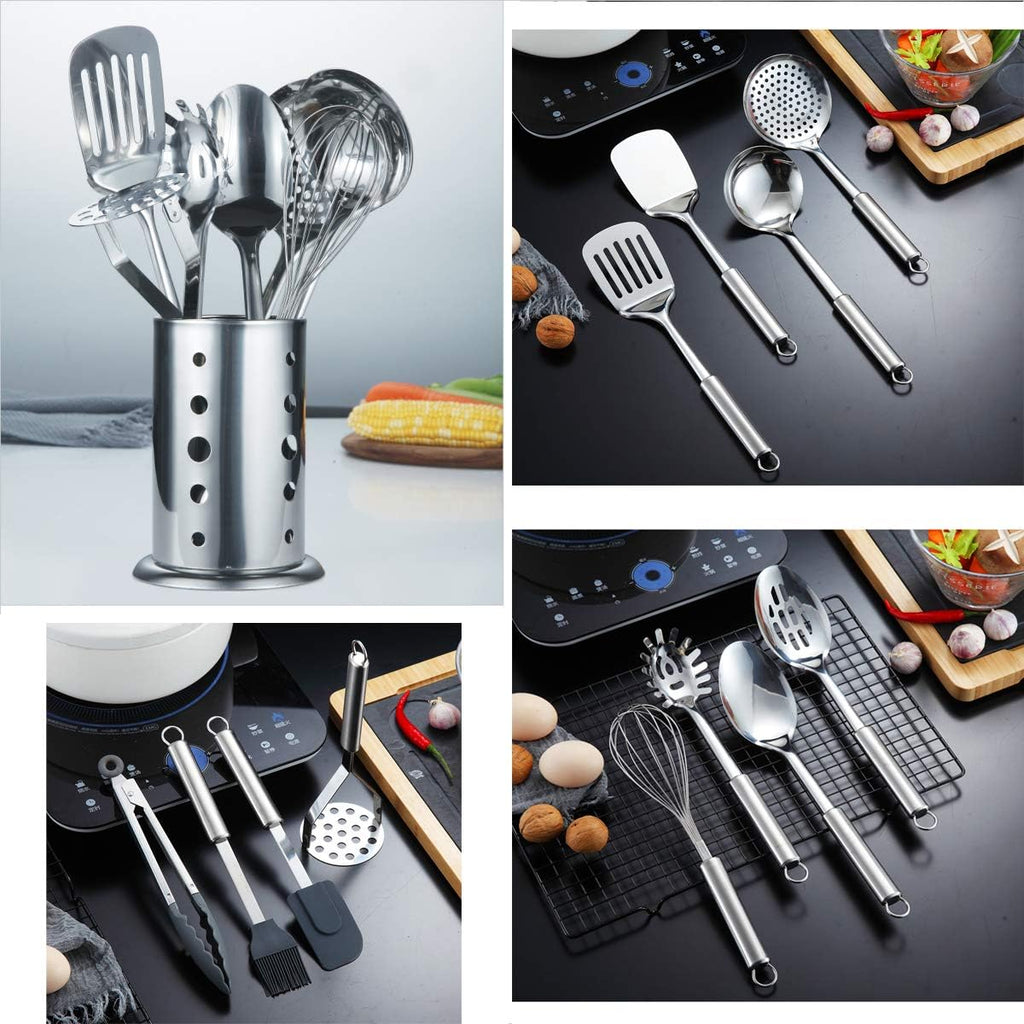 Set d'Ustensiles de Cuisine Berglander 13 Pièces — Inox Poli Miroir avec Support