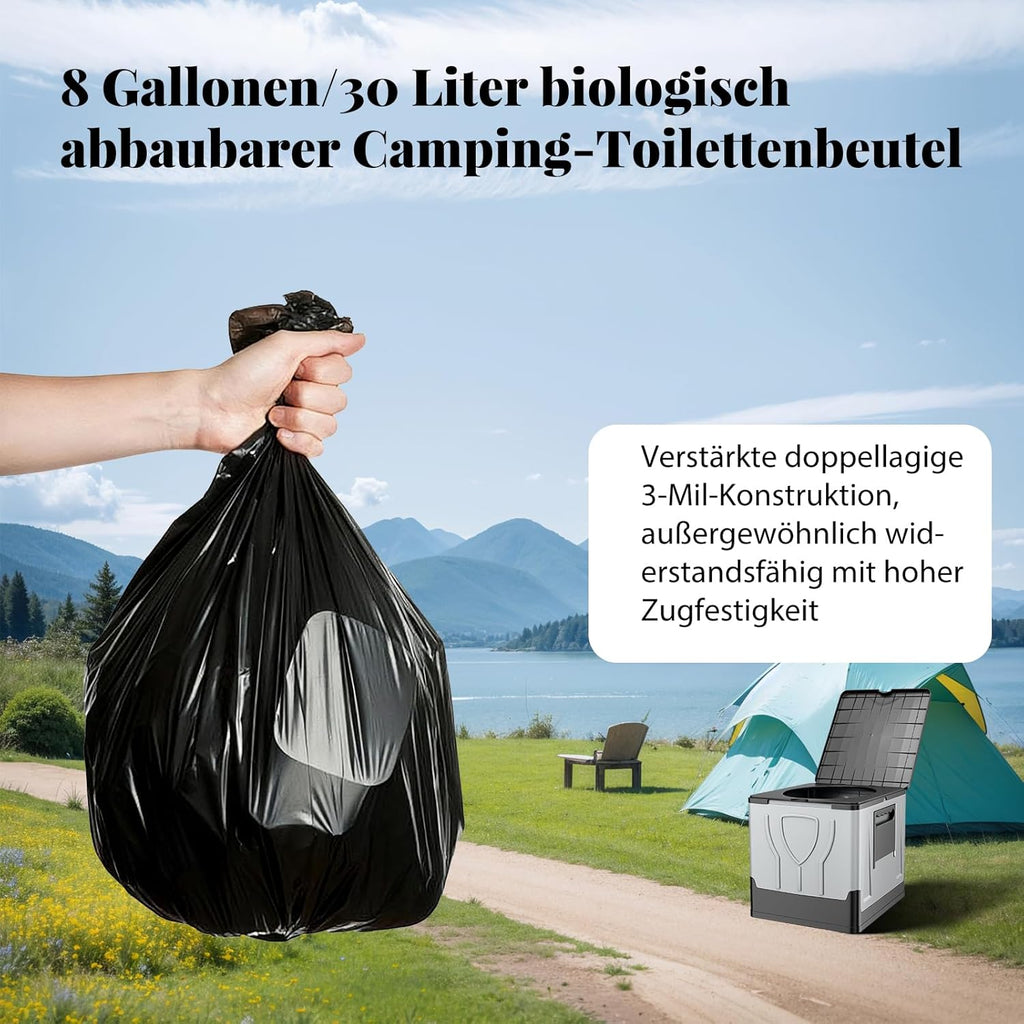 100 stuks campingtoilettzakken, zwart, 30 liter, biologisch afbreekbaar, voor wandelen, alle campingtoiletten, waterdicht, extra dik, scheidbare toiletaccessoires