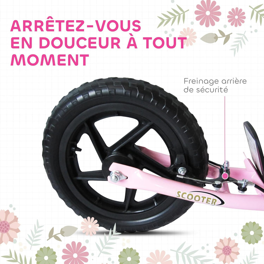 HOMCOM Scooter met banden, 30 cm, hoogte verstelbaar stuur, handgreep rem en standaard