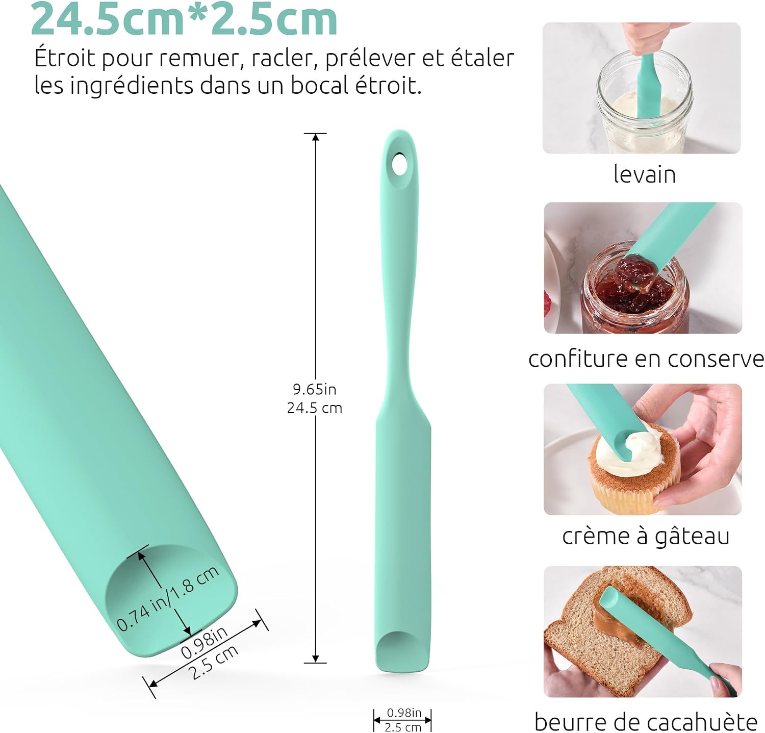 Spatule Silicone U-Taste – Embout Cuillère, Cœur Acier Inox, Résistante 315°C, 24,5 cm, Noir