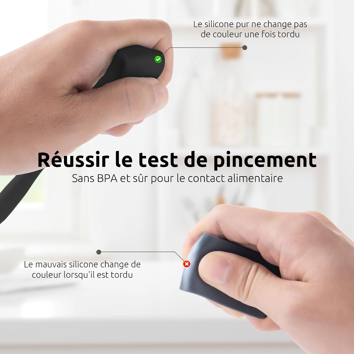 Spatule Silicone U-Taste – Embout Cuillère, Cœur Acier Inox, Résistante 315°C, 24,5 cm, Noir