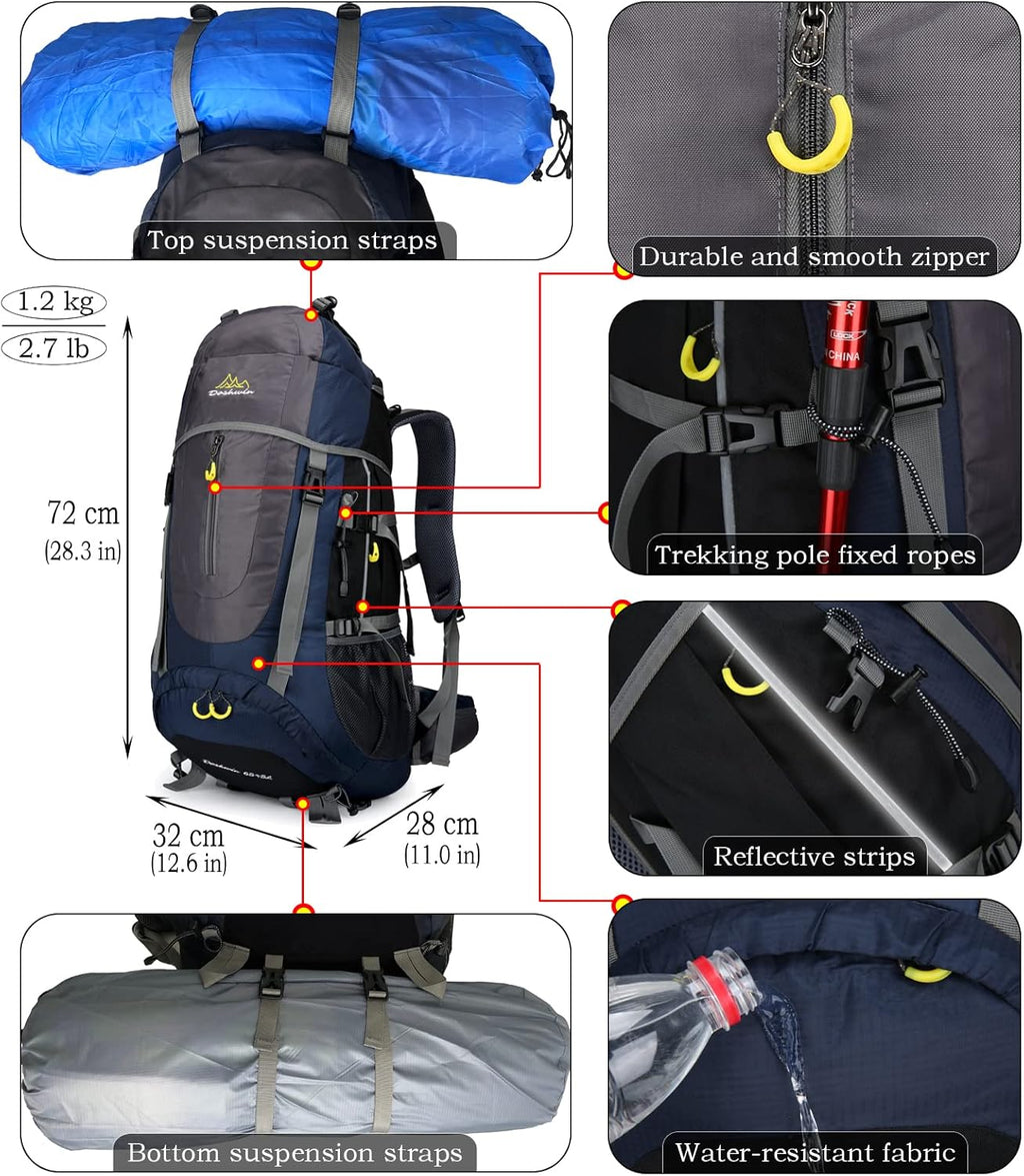 70 l rugzak, trekking, kamperen, reizen, wandelen, groot, voor heren en dames
