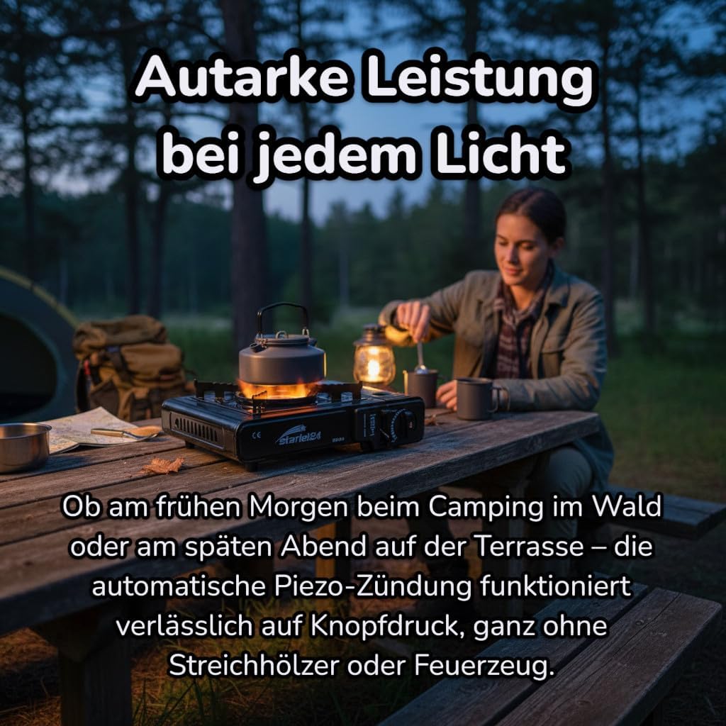 Starlet24 Krachtig campingkooktoestel met 8 gaspatronen en draagtas, ideaal voor outdooractiviteiten zoals wandelen en kamperen zonder stroomvoorziening