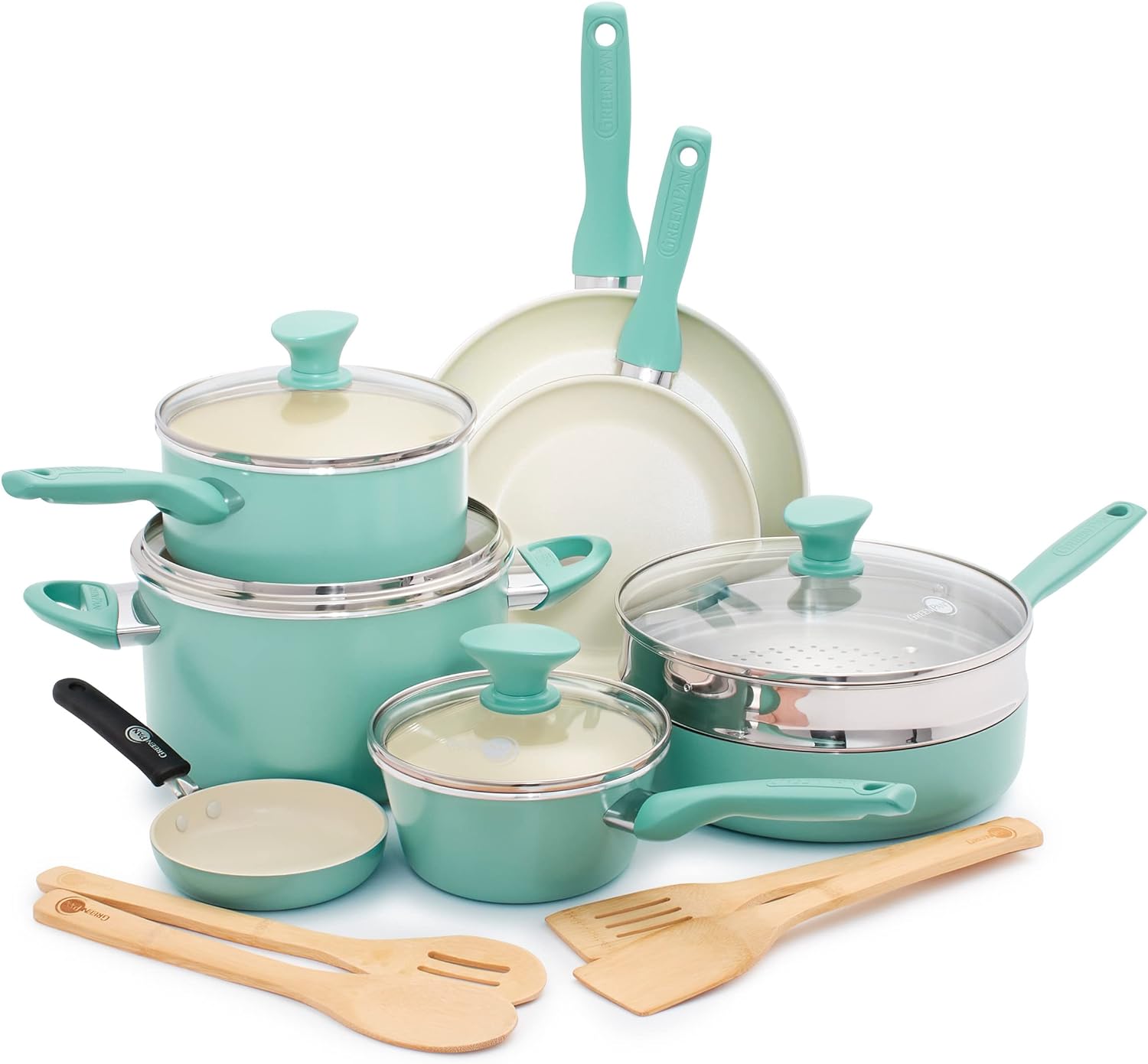 Batterie de Cuisine GreenPan Rio 16 Pièces — Céramique Sans PFAS, Four 160°C