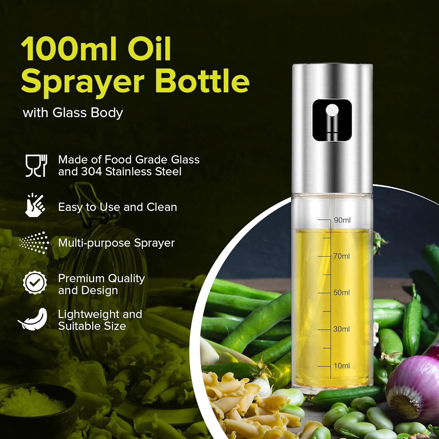 Vaporisateur Huile d'Olive PORTENTUM – Inox & Verre, 100 ml, Anti-Fuite, BBQ & Air Fryer