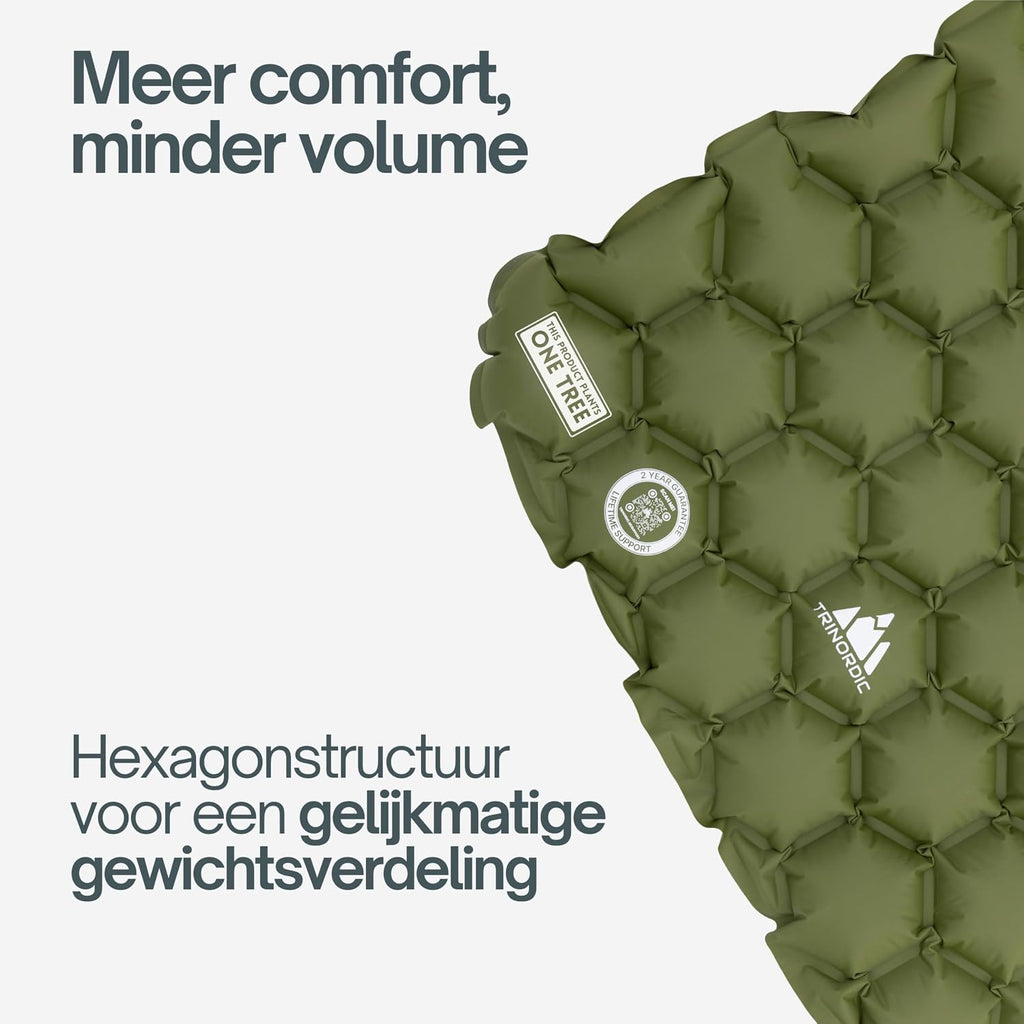 Trinordic campingmat uiterst lichte opblaasbare slaapmat met kussen, opvouwbaar opblaasbaar licht eenpersoonsbed, draagbaar luchtkussen, voor buiten, backpacken, wandelen, reizen