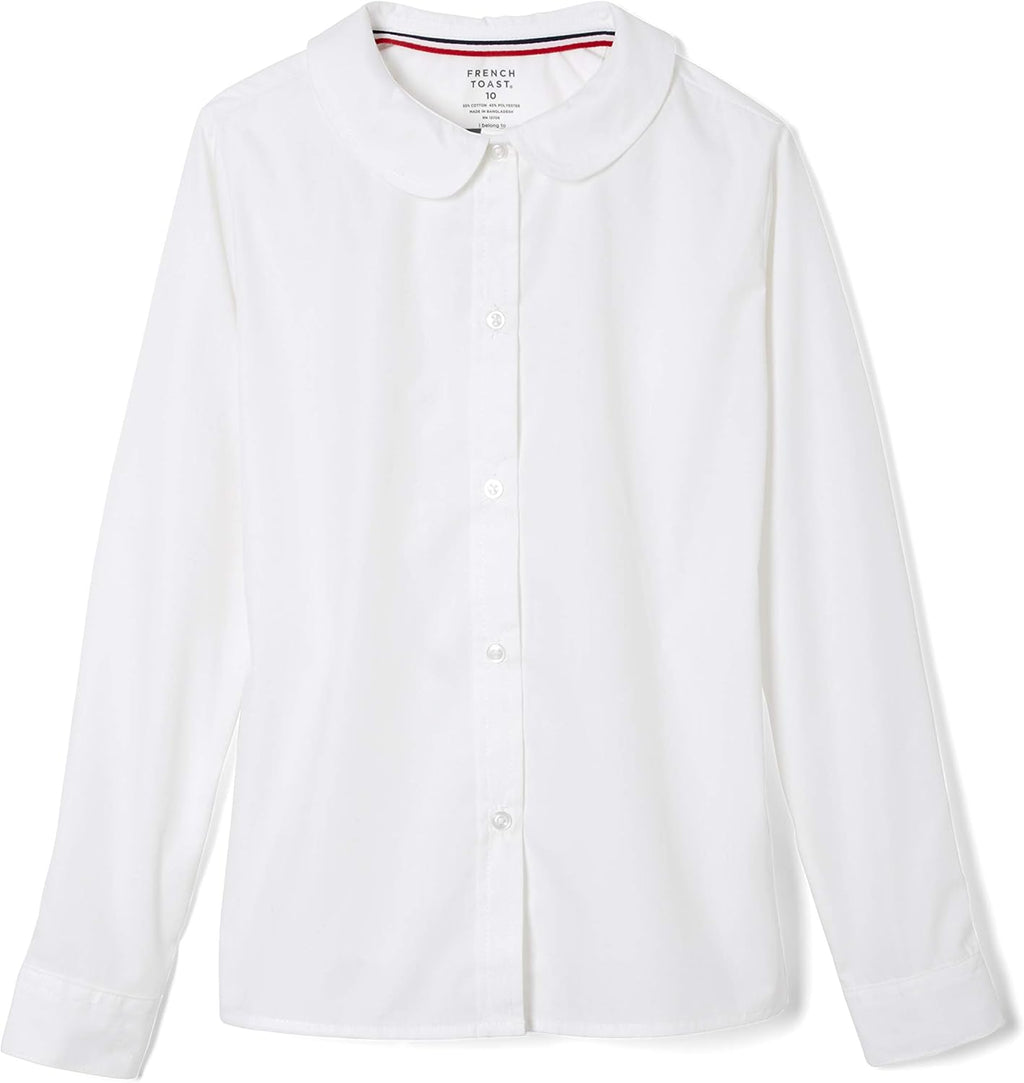 French Toast Claudine kraag geweven blouse met lange mouwen voor meisjes, wit, 12