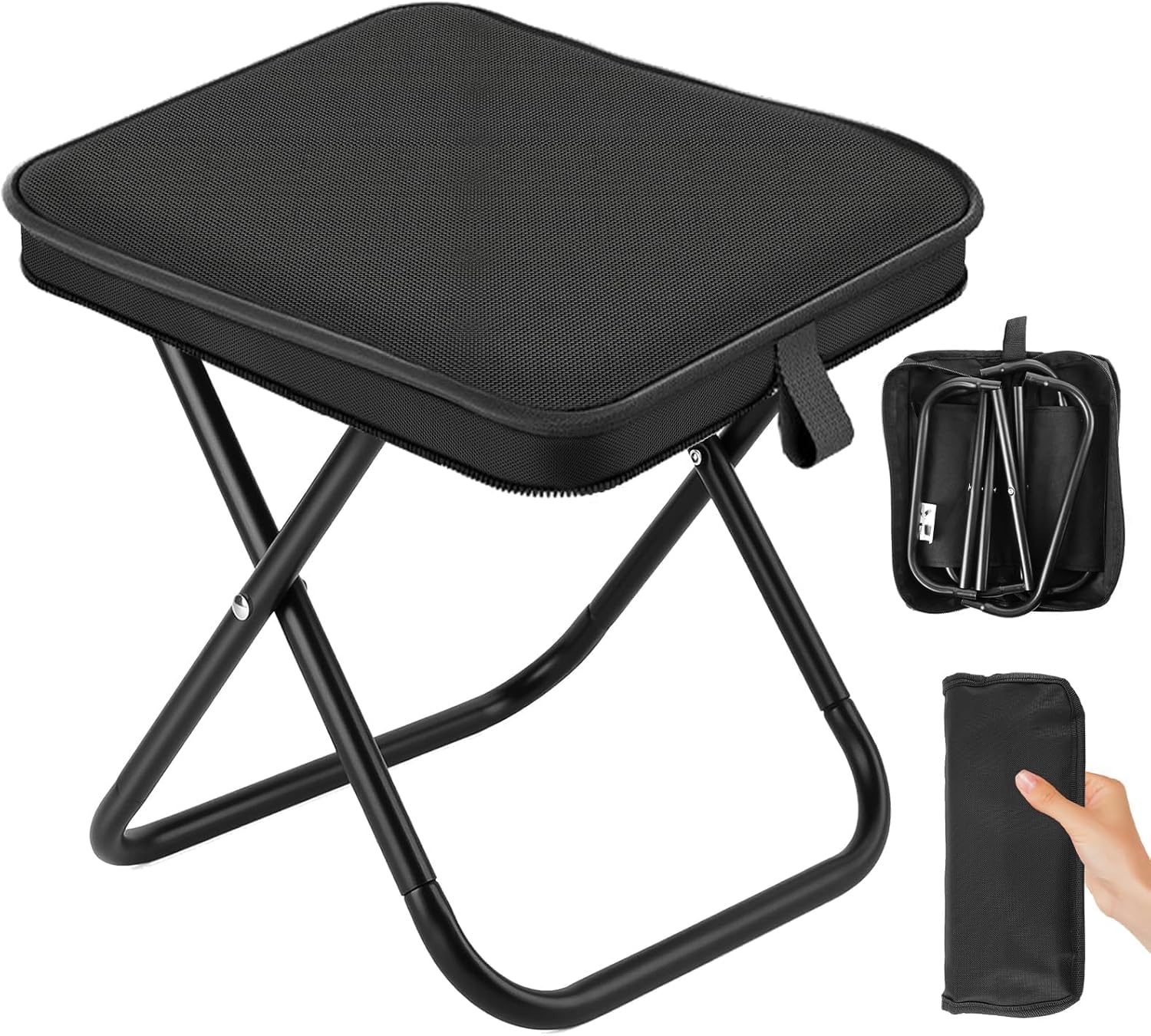 Draagbare klapkruk, kleine draagbare opvouwbare kruk, outdoor klapkruk, opvouwbare campingstoel, opvouwbare kruk voor kamperen, wandelen, picknick (zwart)