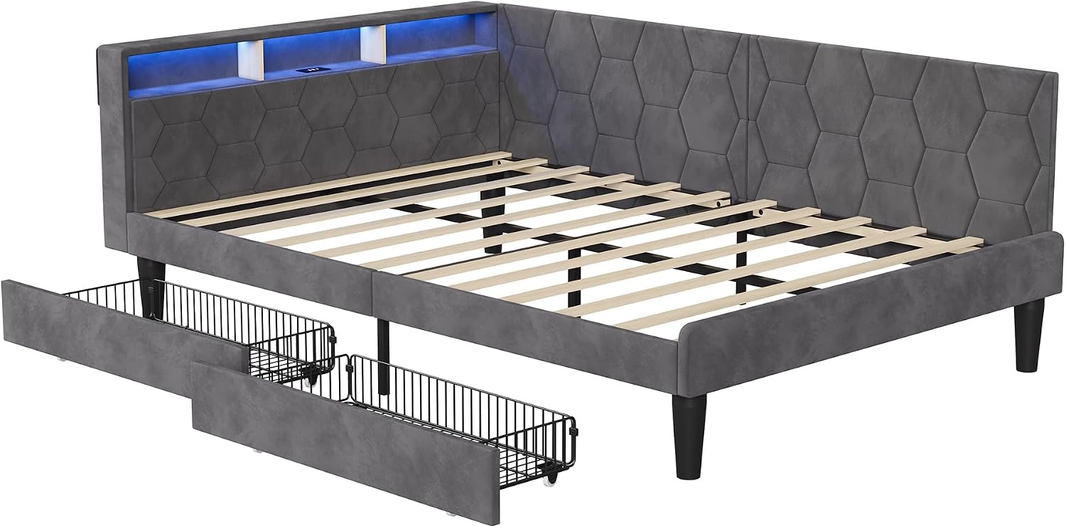 Canapé-Lit Convertible LKPOMI 2 Places — Velours Beige, Lit 180x200 cm
