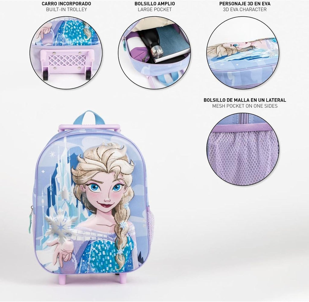 Originele Disney Frozen Elsa, Anna en Olaf rugzak met design en winterfiguren, grote Frozen rugzak voor kleuterschool, basisschool en meisjes, licht en duurzaam