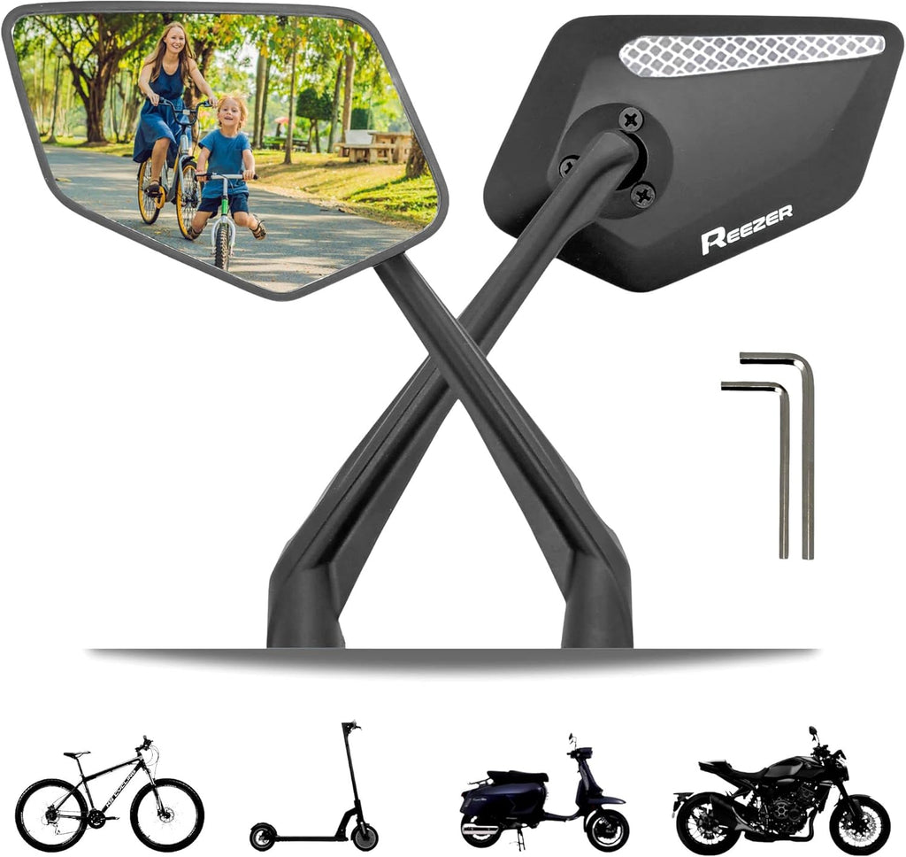 REEZER Achteruitkijkspiegel voor fiets, e-bike en elektrische step, geweldig cadeau, luxe, compatibel met alle modellen, reflecterend, 360° verstelbaar, links