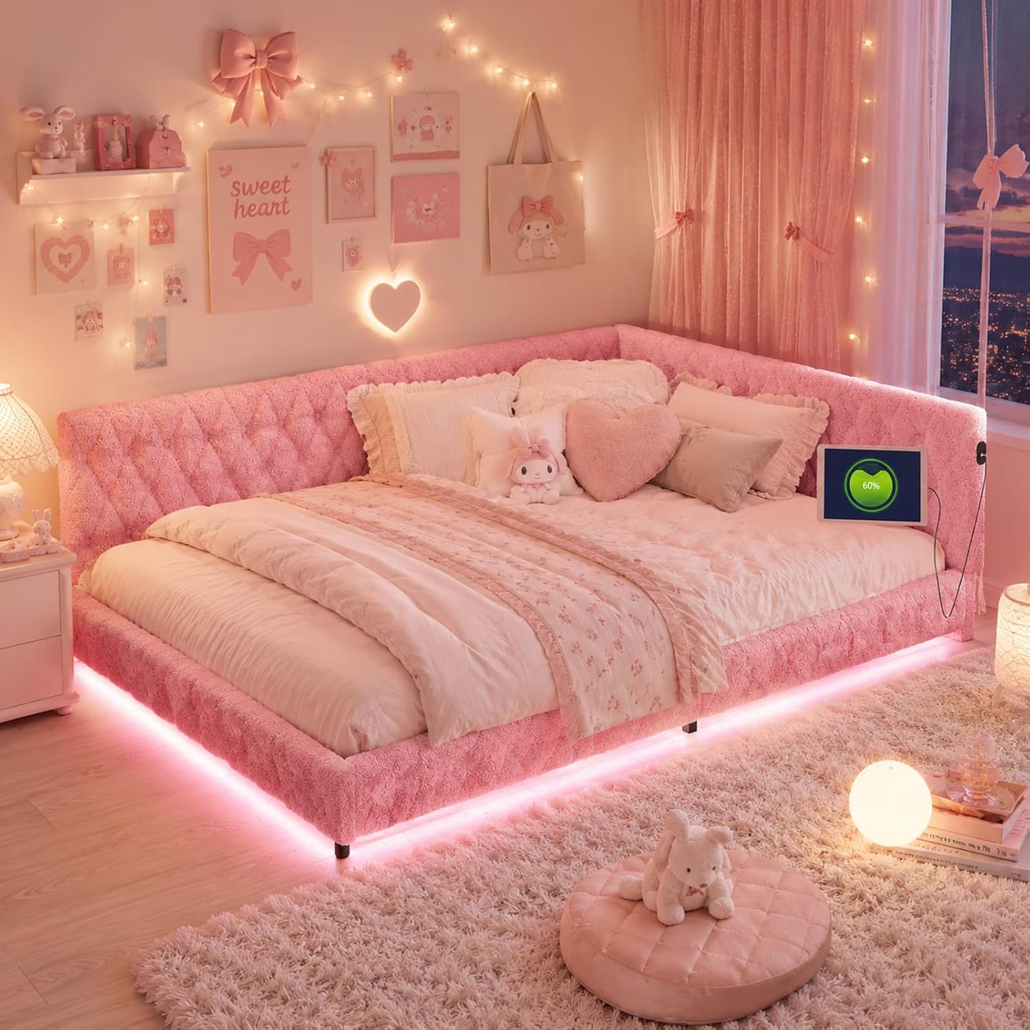 Canapé-Lit Convertible LKPOMI 2 Places — Velours Beige, Lit 180x200 cm