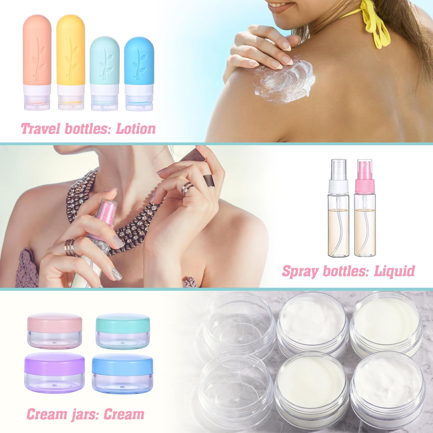 Siliconen reisflessen, 16-delig, reisaccessoires, complete set met containers voor shampoo, lotion en cosmetica, cabinevliegtuig, kleur