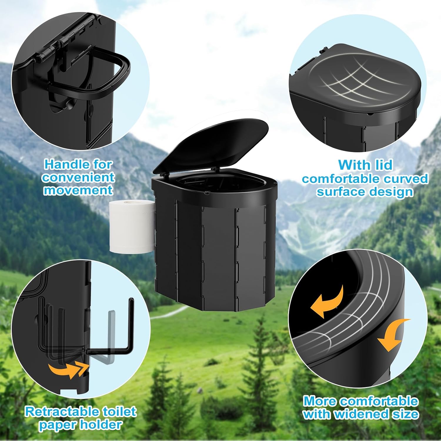 Draagbaar Campingtoilet, voor mannen en vrouwen, hygiënische pot voor de auto, opvouwbaar autotoilet voor volwassenen, voor kamperen, wandelen of uitstapjes
