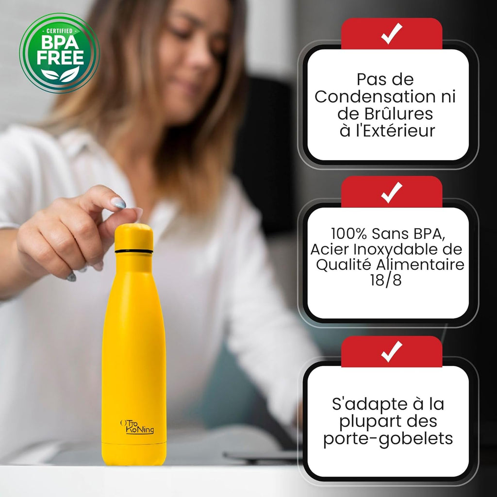 Otto Koning Insulated Water Bottle 500ml - Insulated Water Bottle Keeps Drinks Cold for 24 Hours and Hot for 12 Hours - Leak Proof Insulated Water Bottle BPA Free