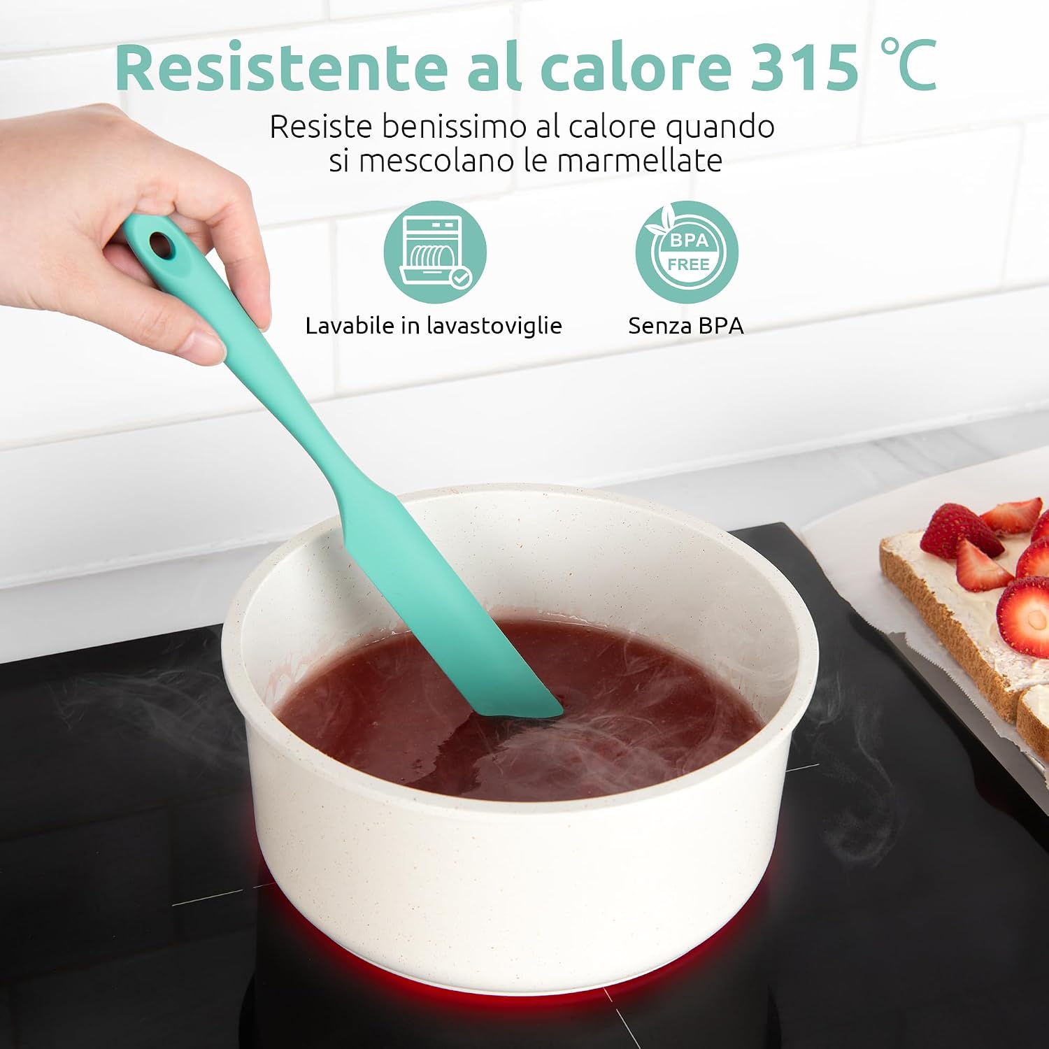 Spatule Silicone U-Taste – Embout Cuillère, Cœur Acier Inox, Résistante 315°C, 24,5 cm, Noir