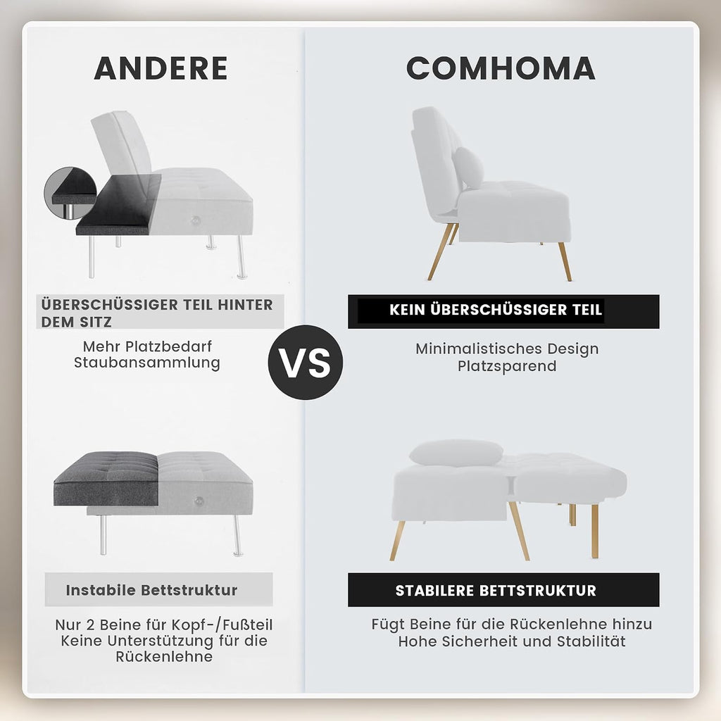 Canapé-lit convertible COMHOMA – 3 places – Tissu gris – Dossier ajustable