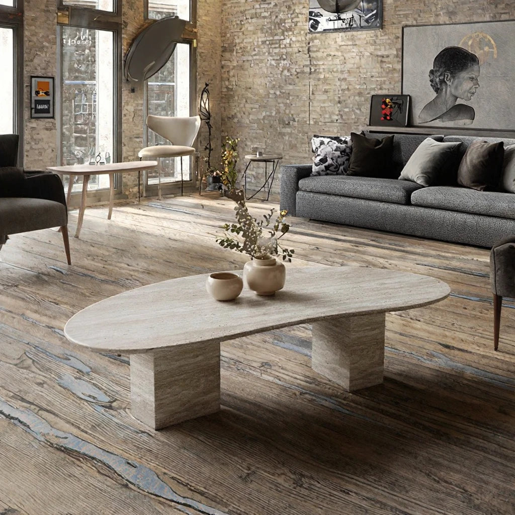 Modern Travertine Marble Coffee Table Natural Stone for Living Room Home Furniture Decor