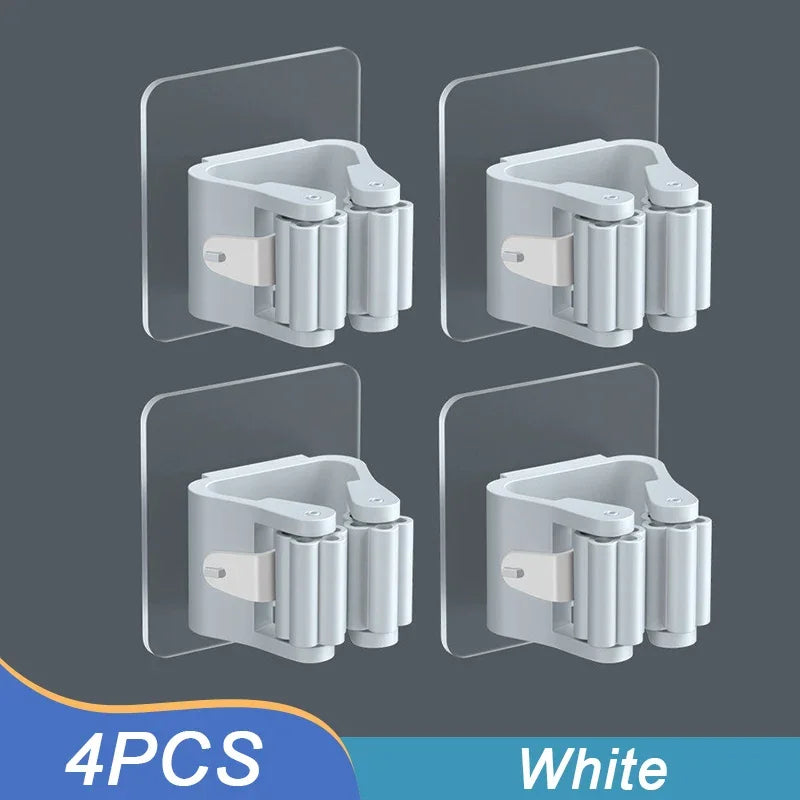 4PCS Wall Mounted Mop Organizer Holder Wall-Mounted Waterproof Mop Storage Rack Broom Hanger Hooks Household Tools