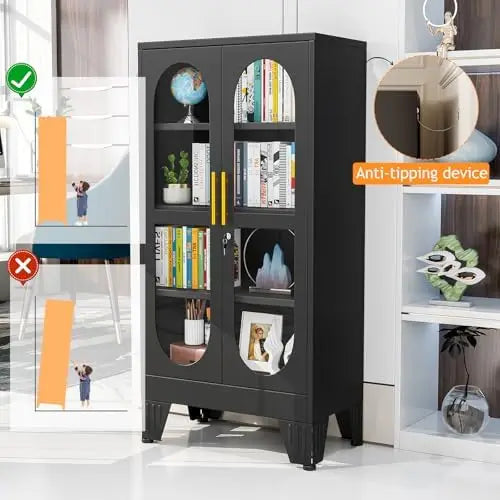 47" H Locking Display Cabinet with Glass Door, Metal Cabinets with 3 Adjustable Shelves, Cabinet Display Case for