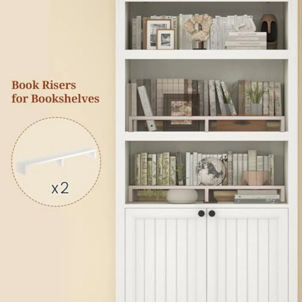 81" Tall Arched Cabinets,Bookcase with storage,Mid-Century Modern 6-Tier Bookshelf with Door,2 Book Risers and