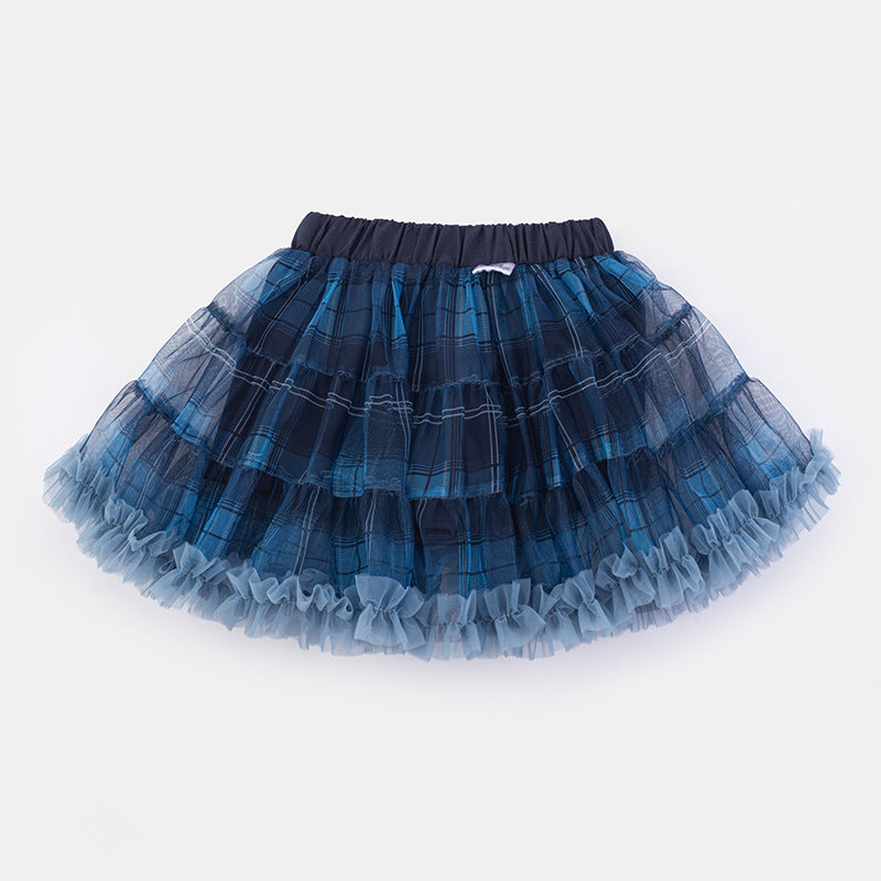 Cute Girls' Summer Gingham Mesh Tutu Skirt, Versatile Half Skirt Casual Dress for Kids