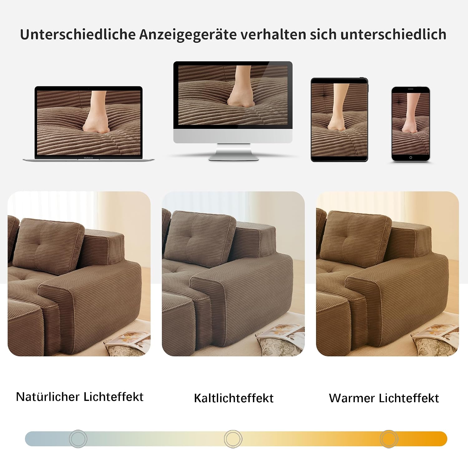 Canapé modulable en L Bladez – 3+1 places – Tissu côtelé kaki clair – Assise profonde