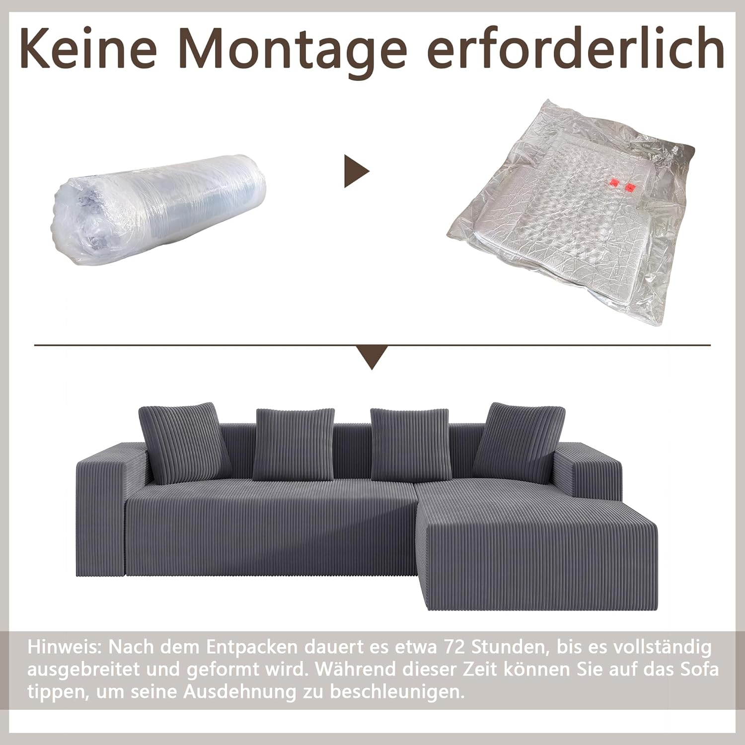 Canapé d'Angle Modulable 3 Places – Mémoire de Forme, Housse Lavable, Sans Montage | Blanc