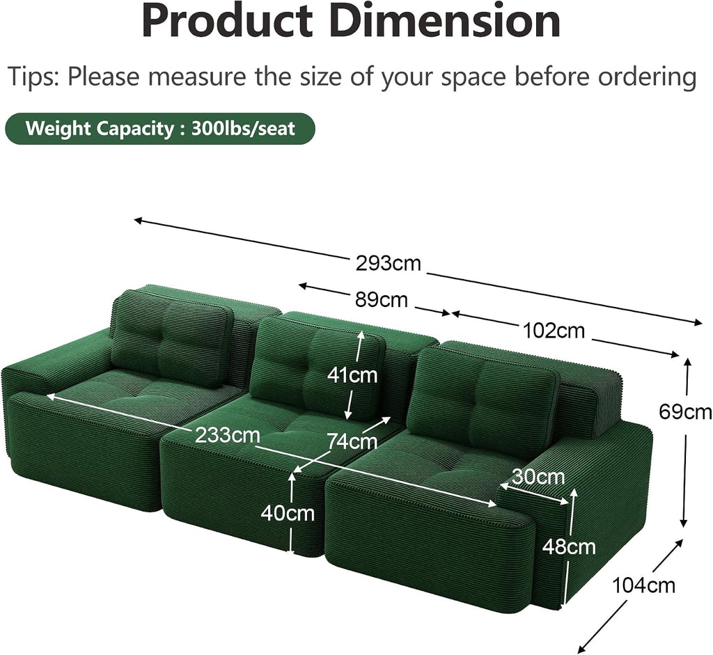 Canapé Modulable Cloud en Velours Côtelé – Assise Profonde, Convertible, Sans Montage