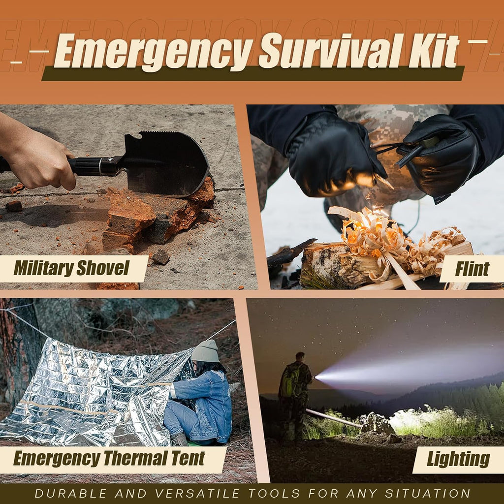 Gemmac 140 stuks EHBO-set met survivalmes, noodradio, draagbaar, multifunctioneel, complete survivalset, gereedschap voor mannen, thuis, reizen, jacht, kamperen, wandelen, accessoires, cadeau