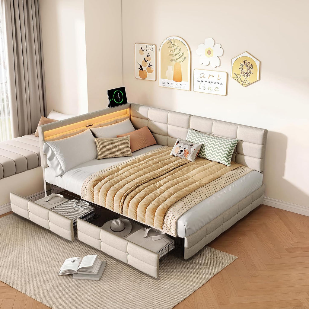 Lit Coffre 90x200 cm – Tête de Lit Rangement, Éclairage LED 16 Couleurs & Ports USB/USB-C