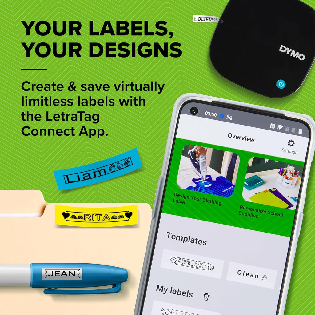 DYMO LetraTag 200B Bluetooth-labelprinter, compacte labelprinter, maakt verbinding met iOS en Android met draadloze Bluetooth-technologie, bevat 3 labelbanden