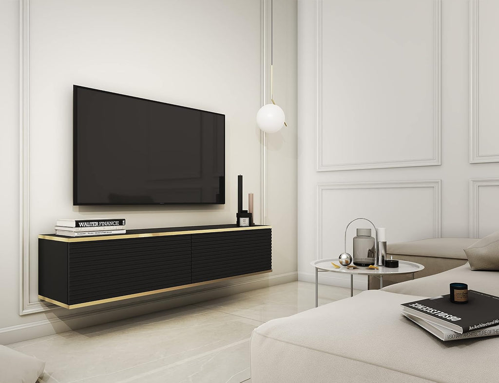 Meuble TV Mural Design | Ouverture Push-to-Open | 175 x 30 x 32 cm