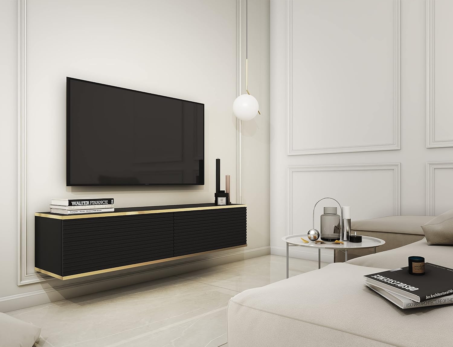 Meuble TV Mural Design | Ouverture Push-to-Open | 175 x 30 x 32 cm
