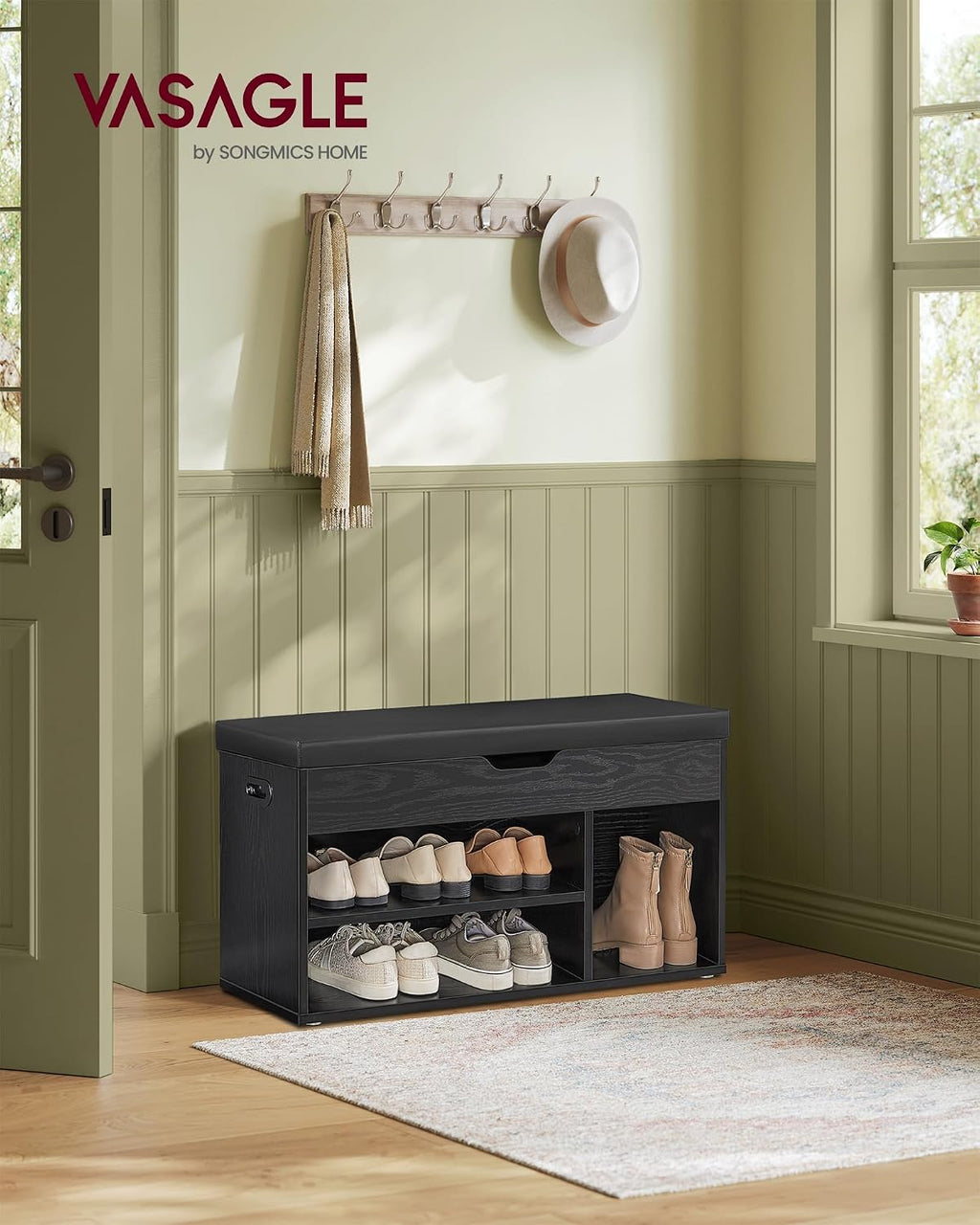 Banc à Chaussures Rembourré VASAGLE – Rangement 3 Compartiments, Style Vintage, 80 cm