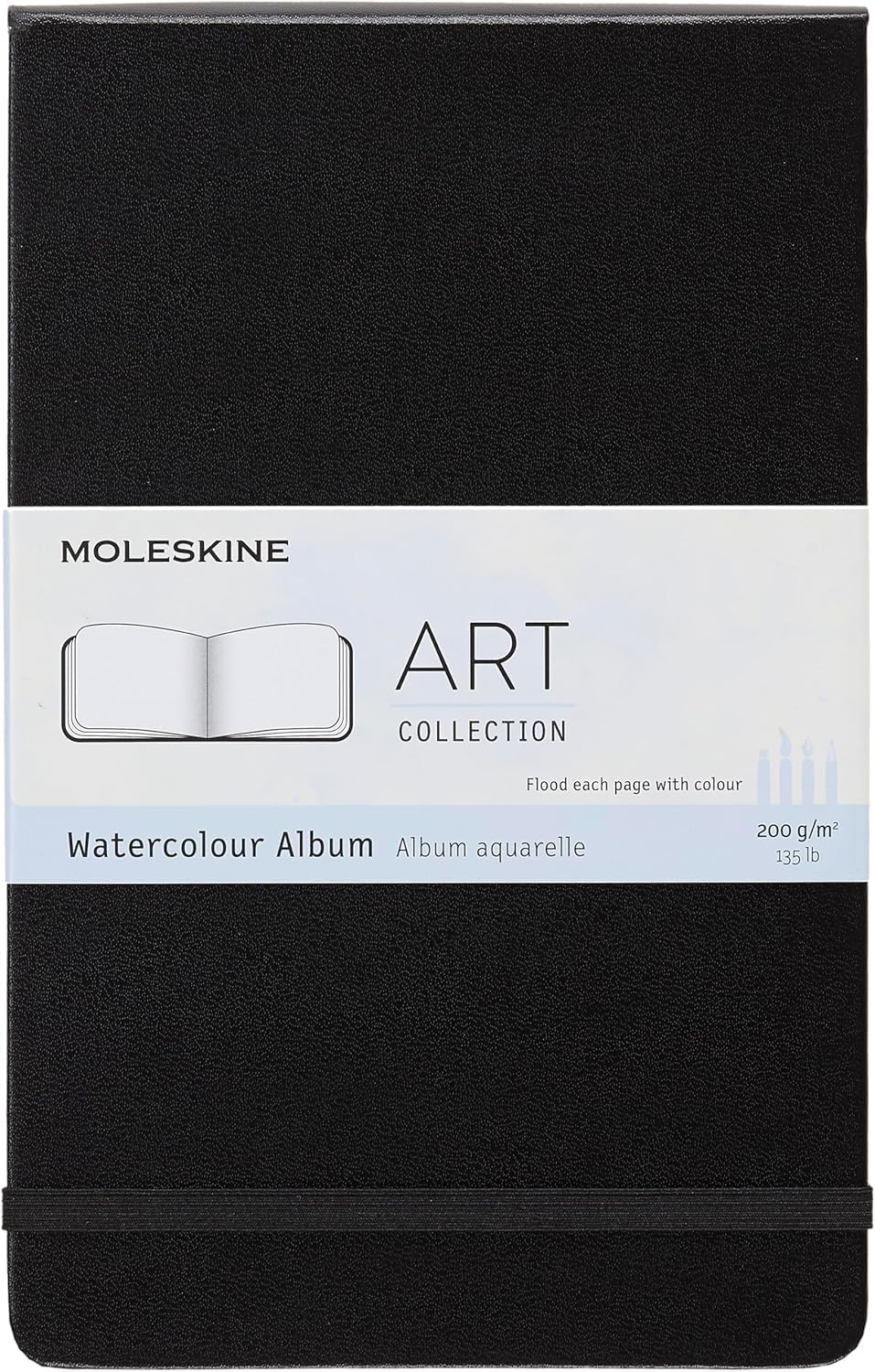 Moleskine Art Collection, aquarelalbum (tekenboek, hardcover, papier geschikt voor aquarelpotloden en verf, groot formaat 13 x 21 cm, 72 pagina's) zwart