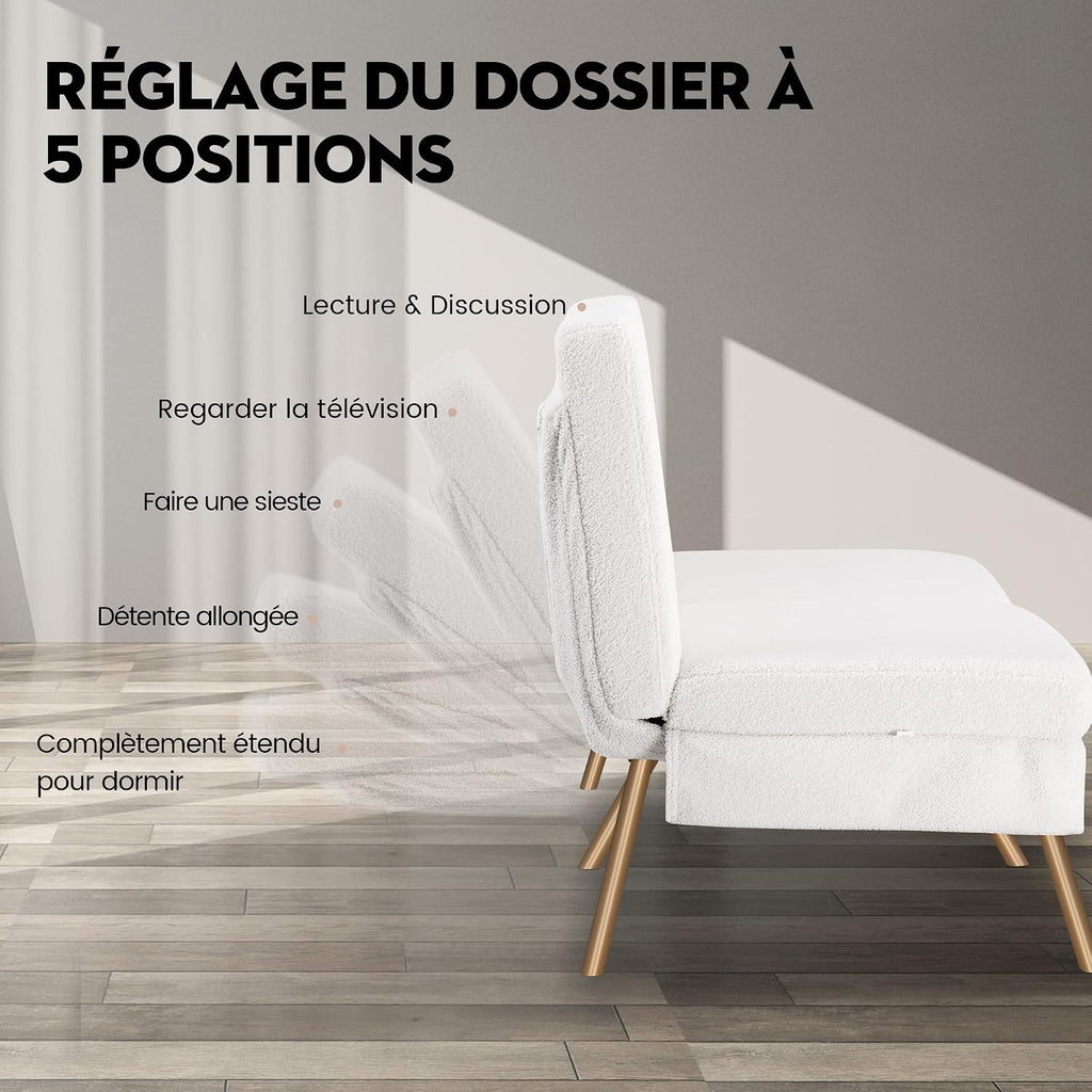 Canapé-lit convertible COMHOMA – 3 places – Tissu gris – Dossier ajustable