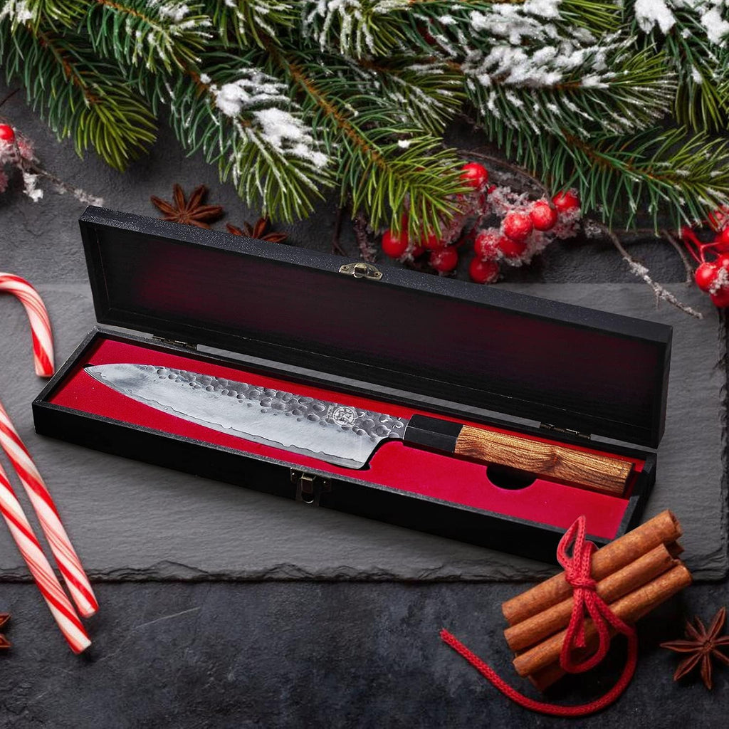 Couteau Gyuto Japonais MITSUMOTO SAKARI 22 cm – Forgé Main, Acier Haute Carbone, Bois de Rose