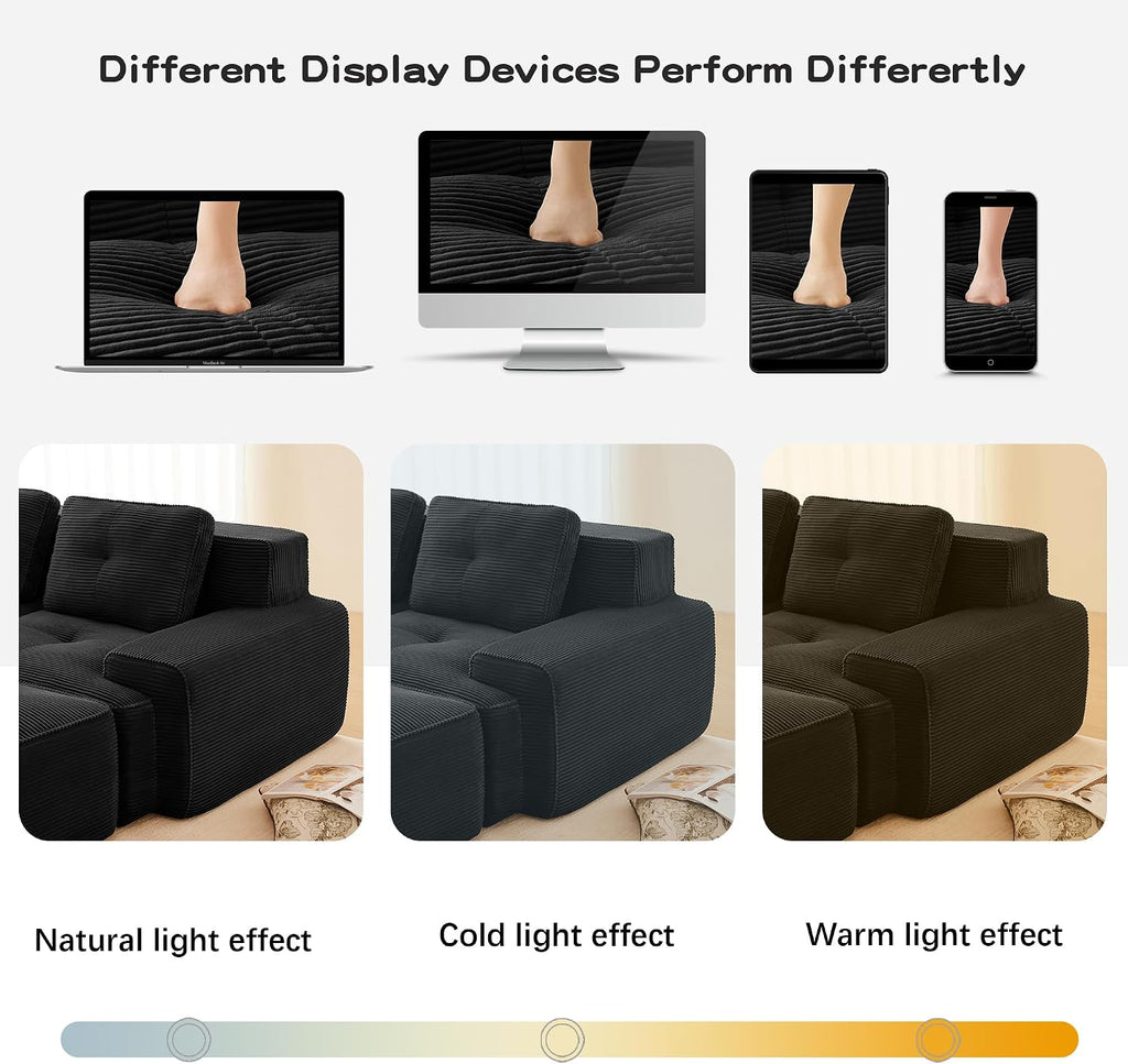 Canapé modulable en L Bladez – 3+1 places – Tissu côtelé kaki clair – Assise profonde