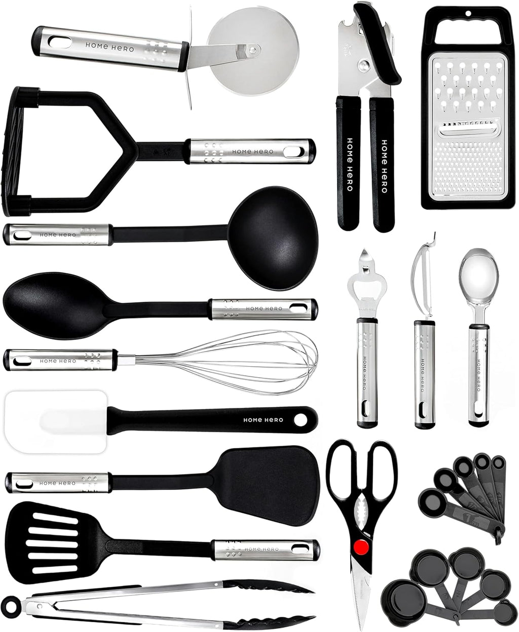 Set d'Ustensiles de Cuisine 25 Pièces — Nylon & Inox, Anti-rayures