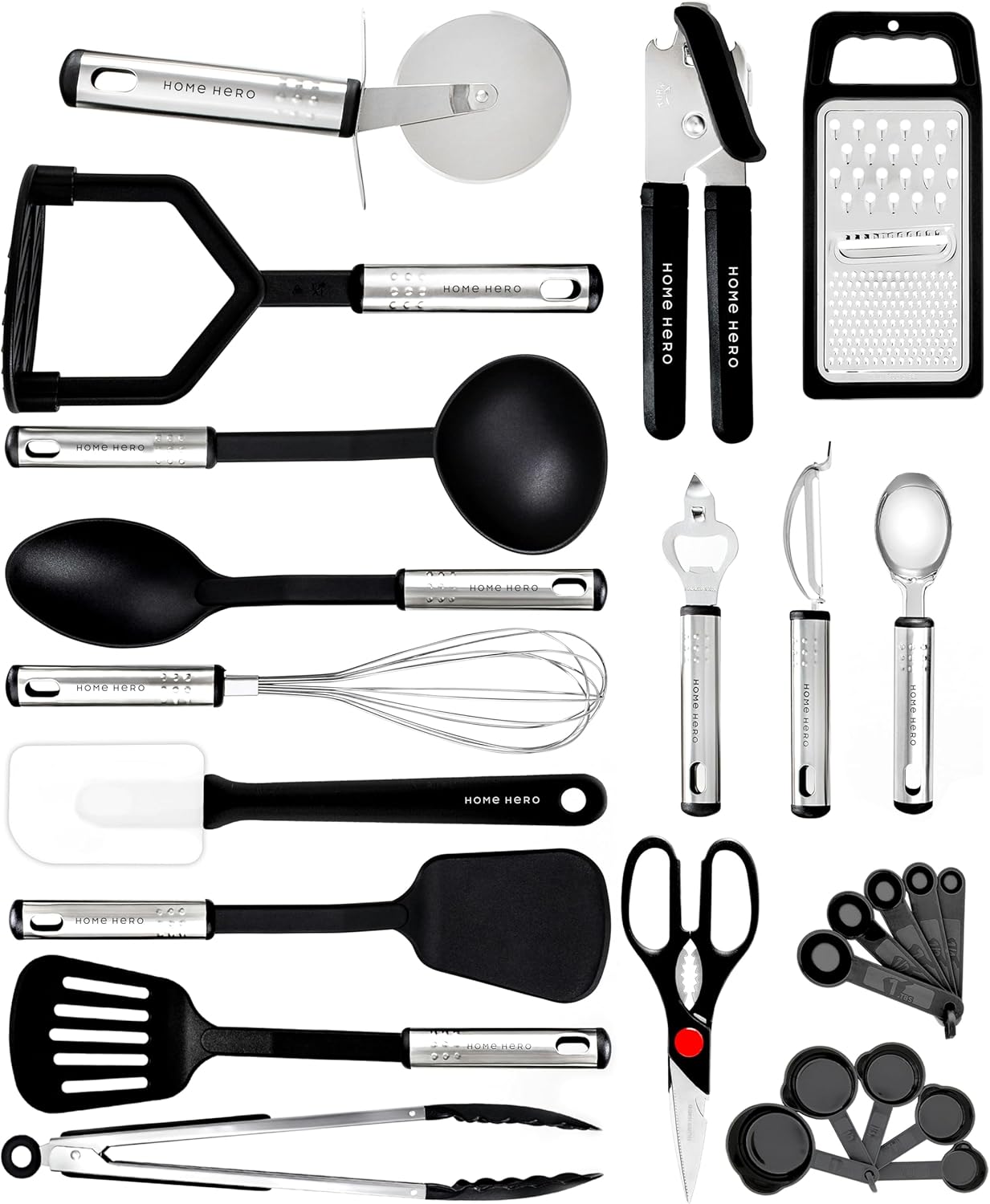 Set d'Ustensiles de Cuisine 25 Pièces — Nylon & Inox, Anti-rayures