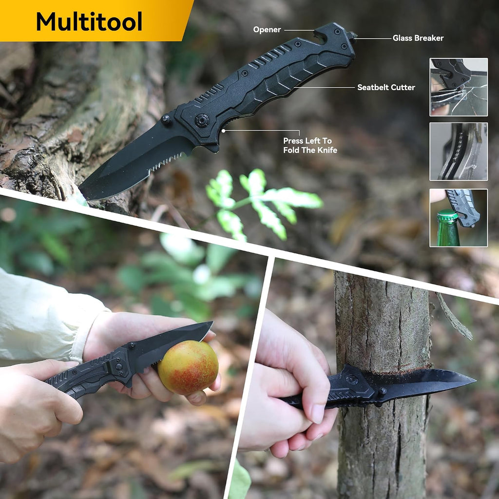14-in-1 multifunctionele survivalset voor eerste hulp, outdoorsport, camping en bergbeklimmen, vuursteen, thermische deken, fluitje