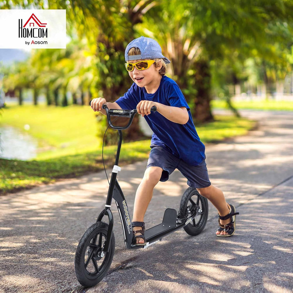 HOMCOM Scooter met banden, 30 cm, hoogte verstelbaar stuur, handgreep rem en standaard