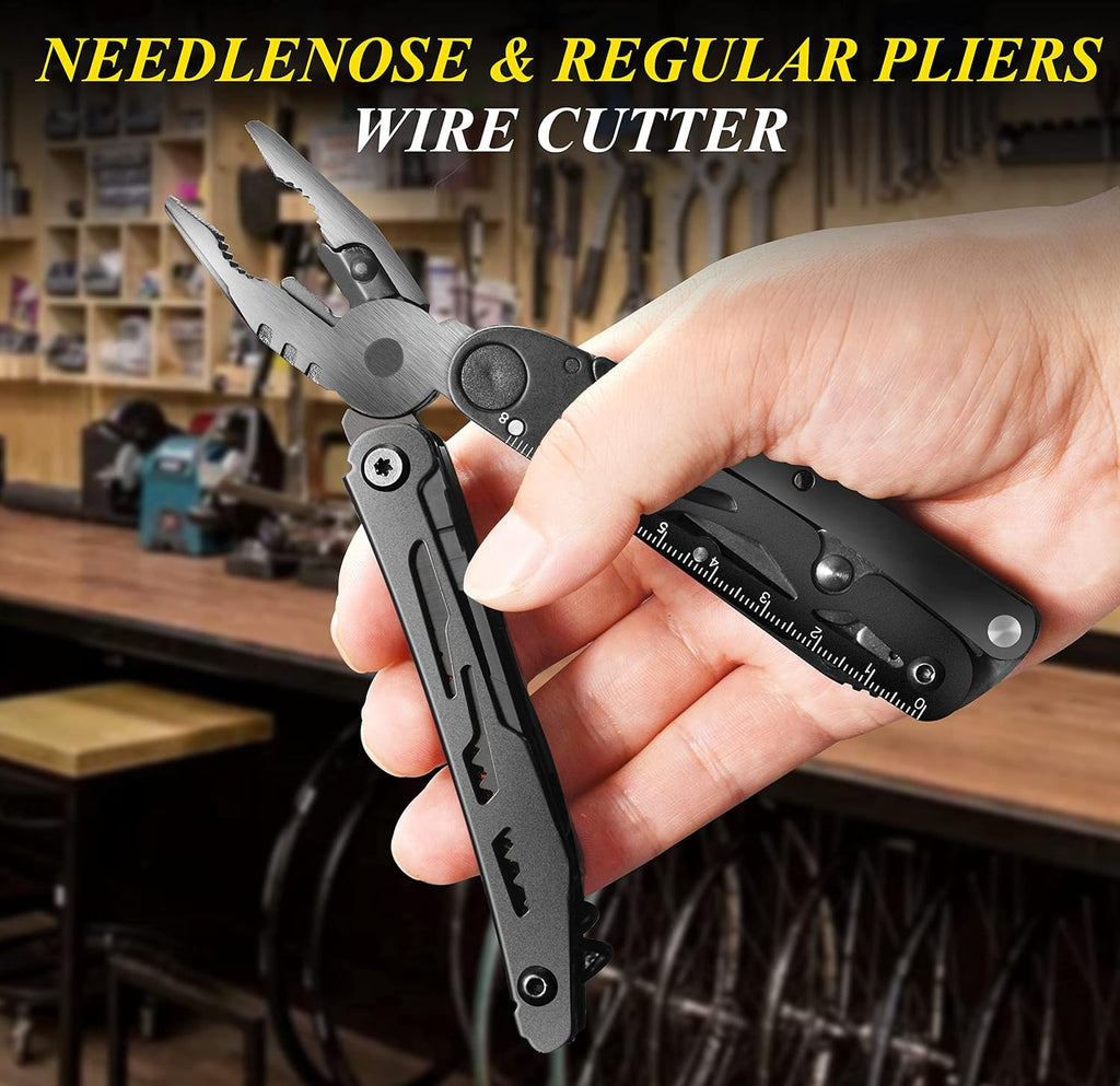RoverTac Multitool zakmes tactisch survivalmes camping geschenken voor mannen papa echtgenoot 18 in 1 multi-tool mes tang schaar kurkentrekker 9-pack schroevendraaier