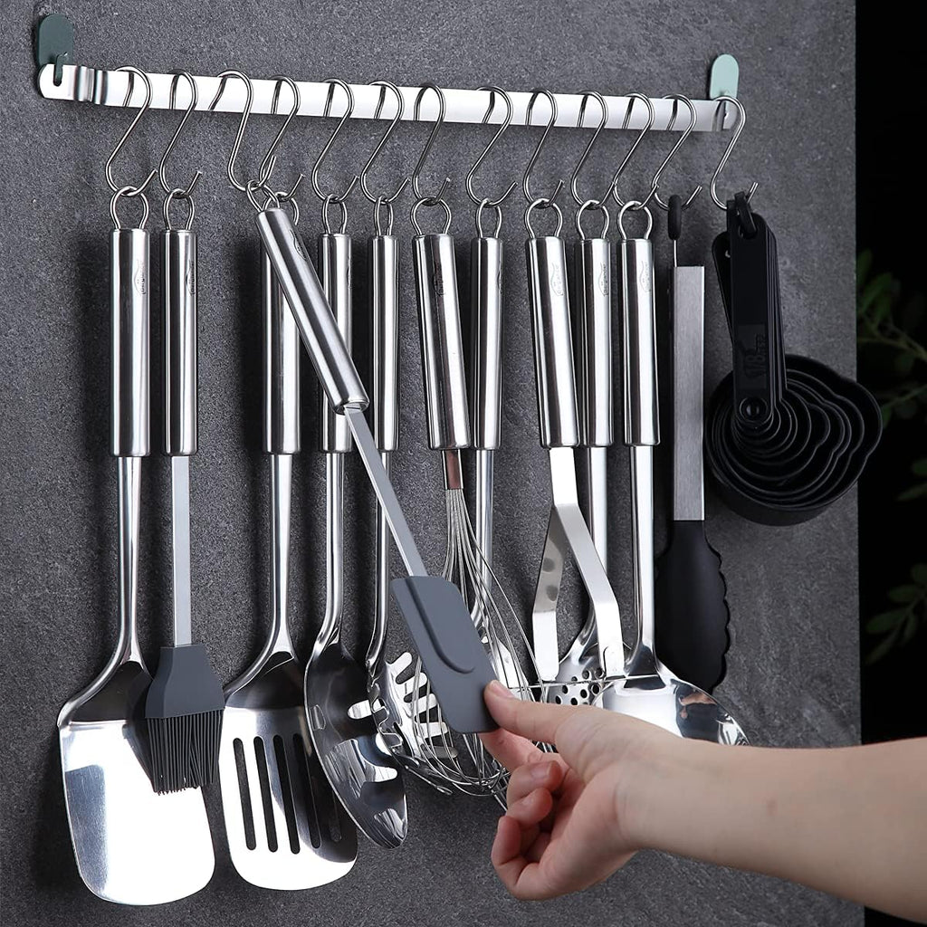 Set 38 Pièces Ustensiles de Cuisine Berglander – Inox, Support & Crochets Inclus, Lave-Vaisselle