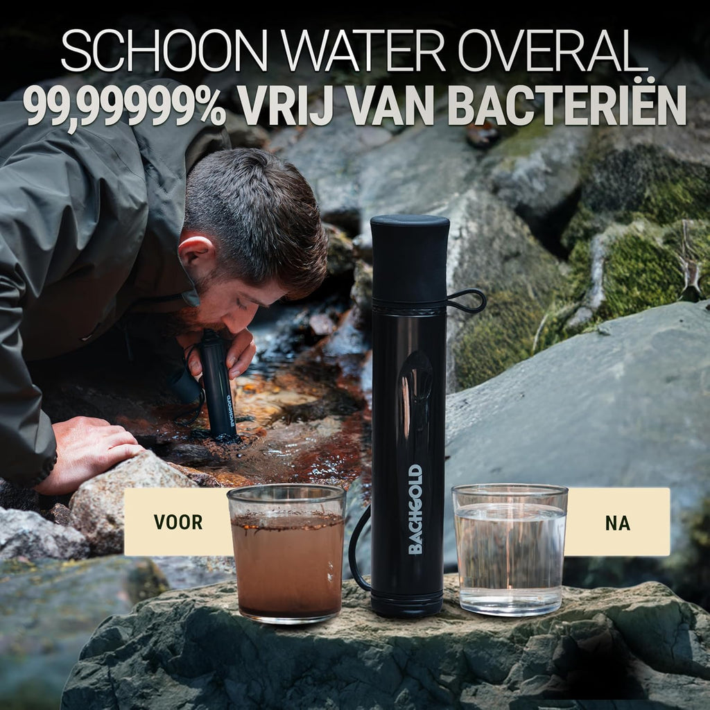 Straw Waterfilter Outdoor Survival – Ultralichte Prepper Apparatuur Levert tot 500 L vers drinkwater voor elke noodsituatie, incl. slang, duurzaam gebouwd, Zwart